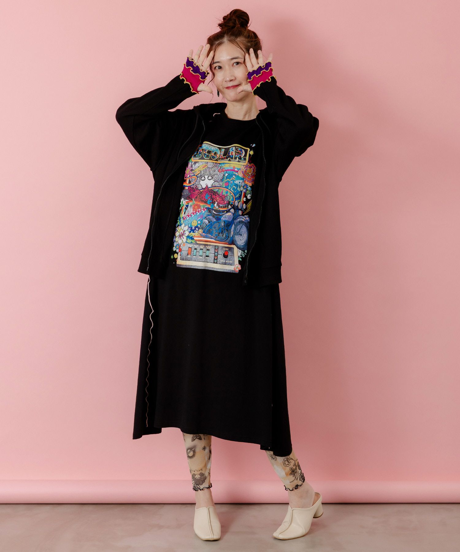 にゃんこスカラー 袖配色パーカー-2