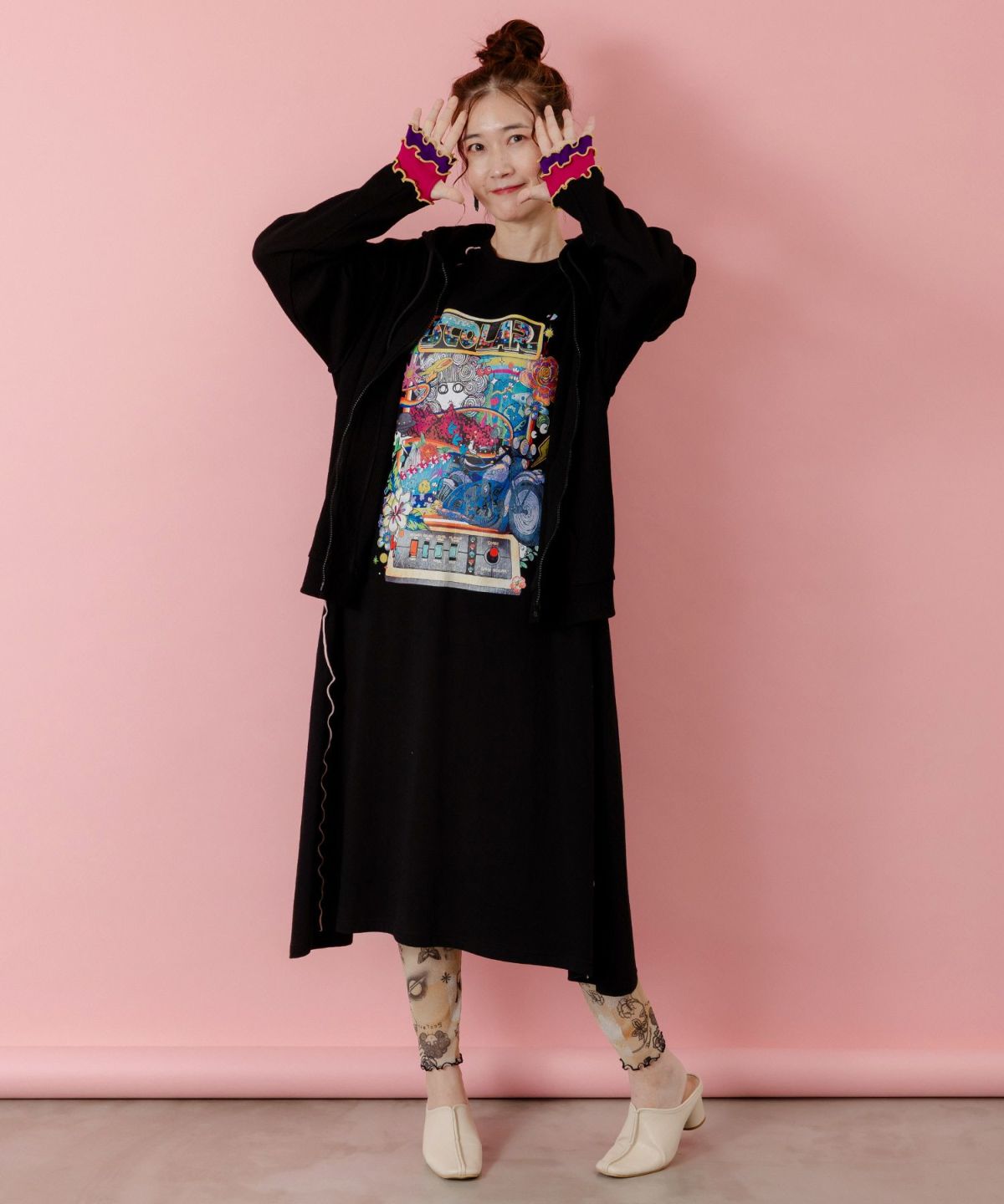 にゃんこスカラー 袖配色パーカー-2