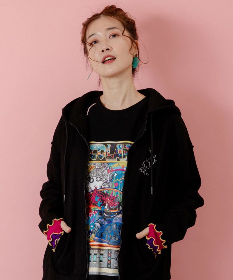 にゃんこスカラー 袖配色パーカー-3