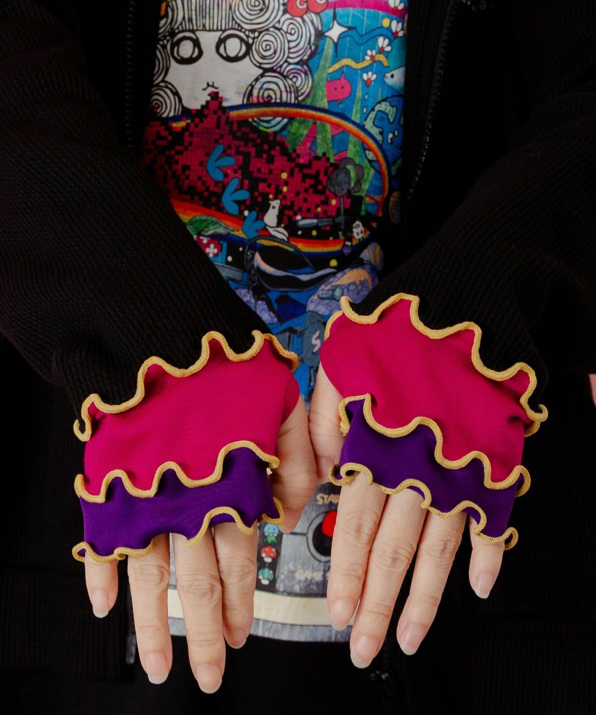 にゃんこスカラー 袖配色パーカー-6