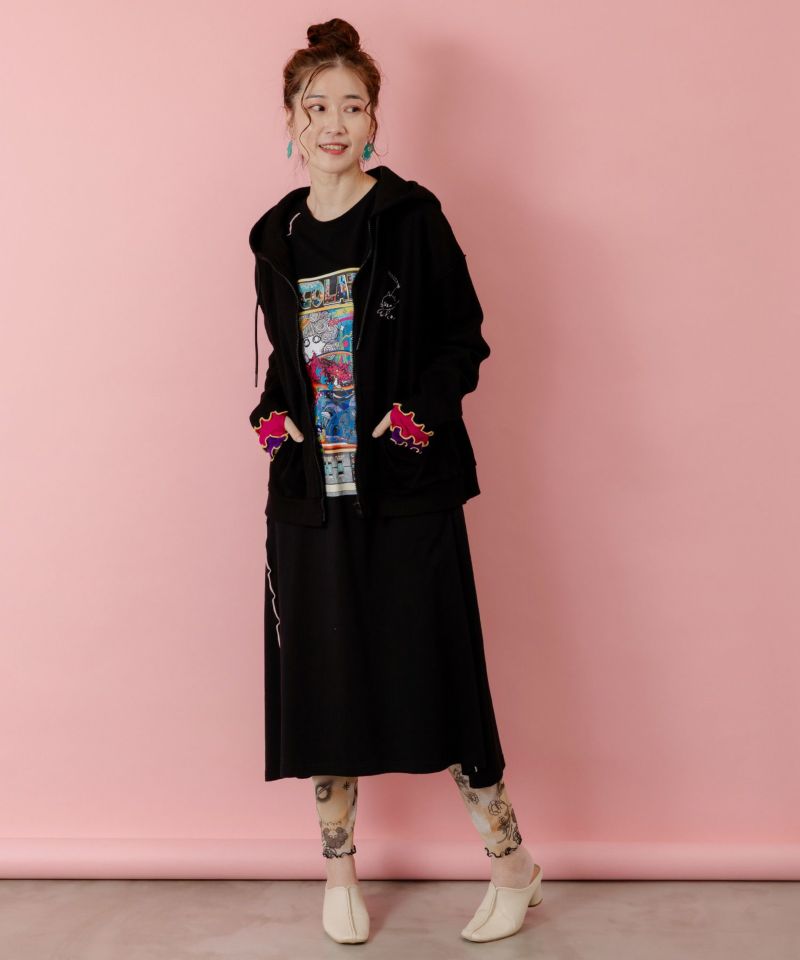 にゃんこスカラー 袖配色パーカー-9