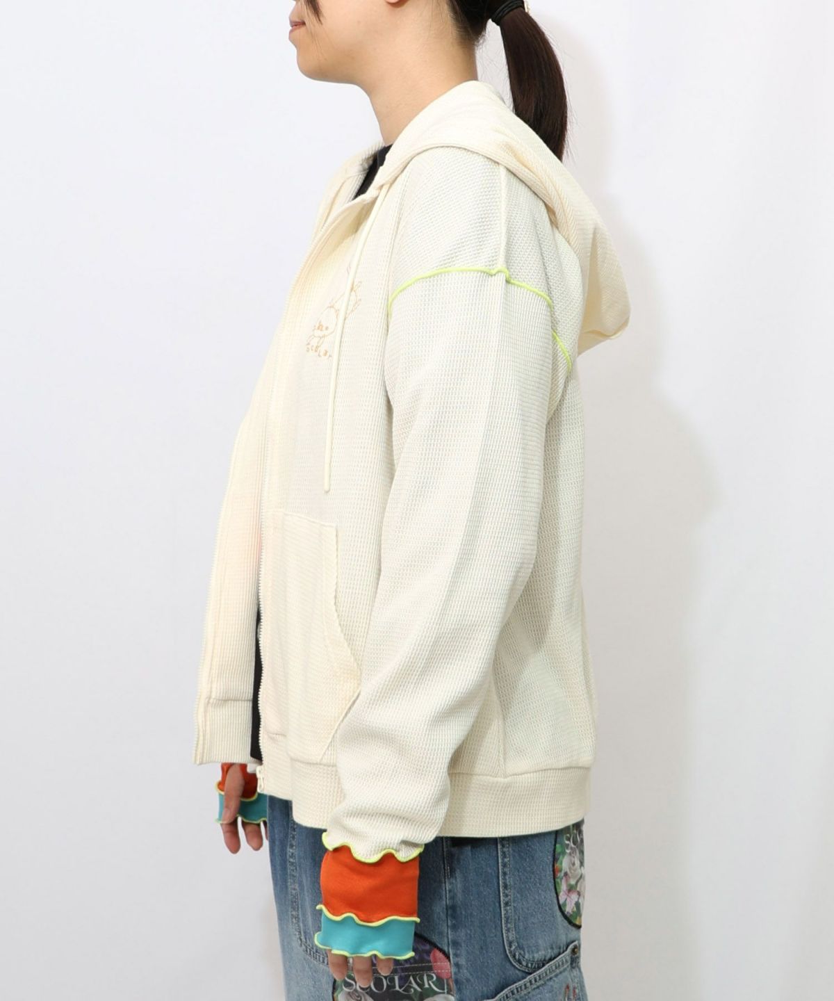にゃんこスカラー 袖配色パーカー-11