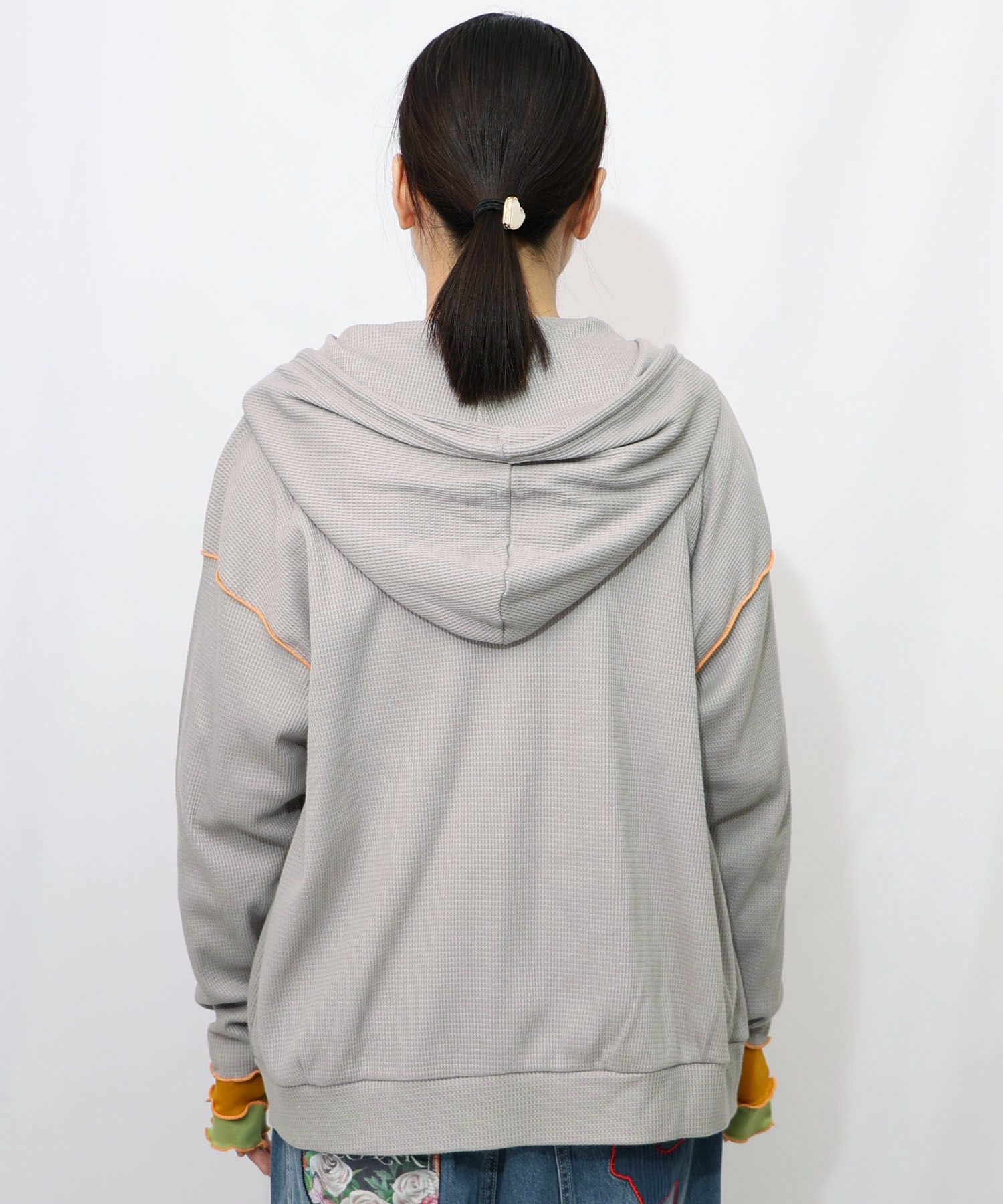 にゃんこスカラー 袖配色パーカー-16