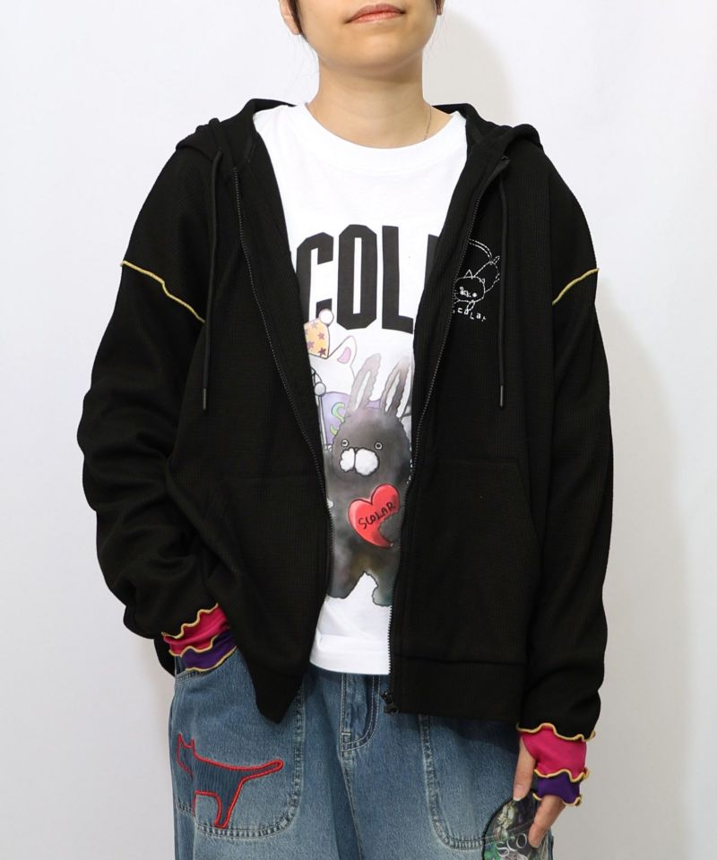 153615：にゃんこスカラー 袖配色パーカーの通販-ScoLar