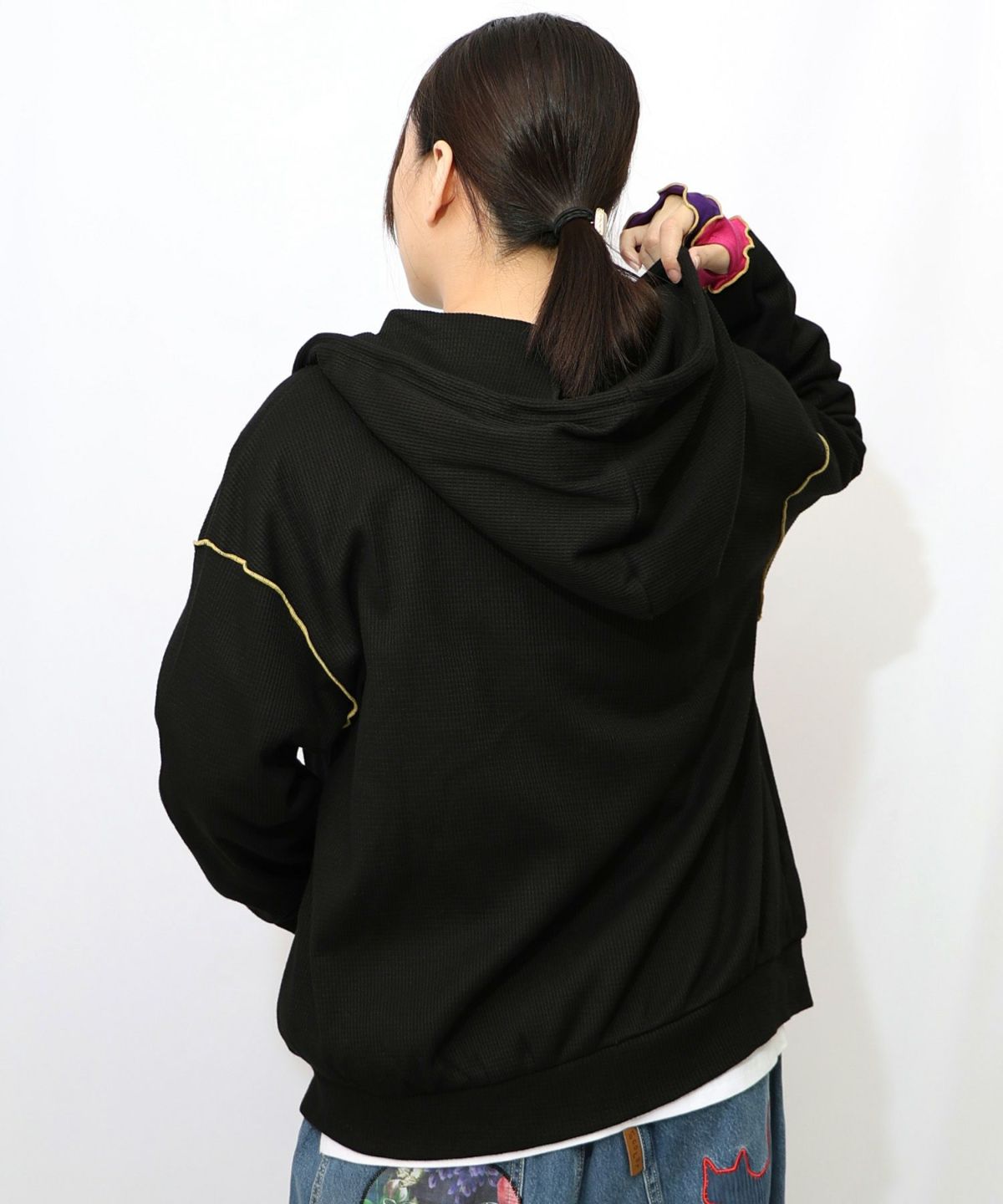 にゃんこスカラー 袖配色パーカー-20