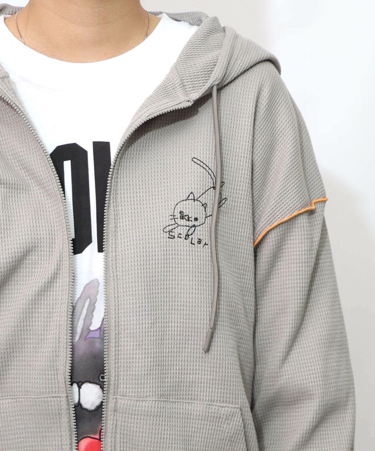 にゃんこスカラー 袖配色パーカー-23