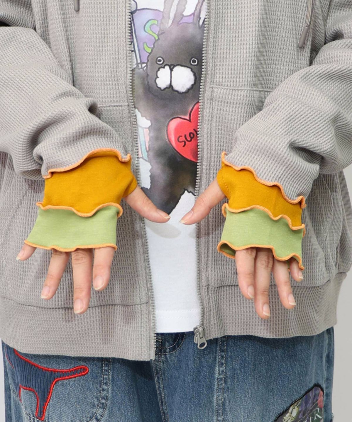 にゃんこスカラー 袖配色パーカー-25