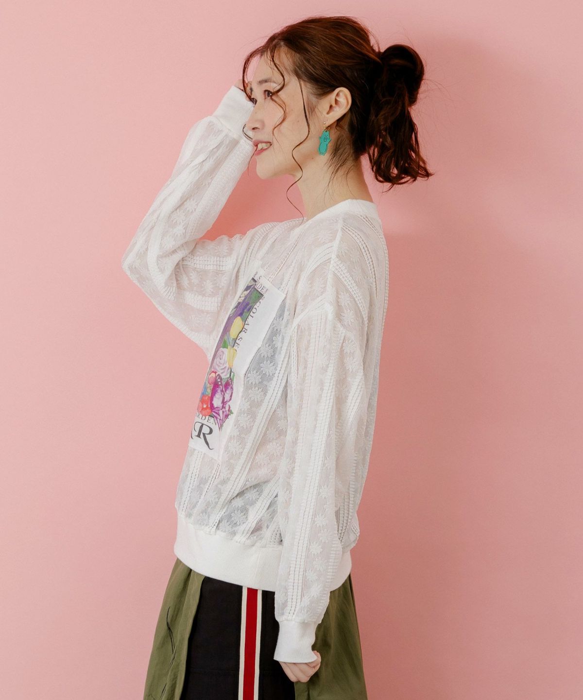 花アップリケレースプルオーバー-4