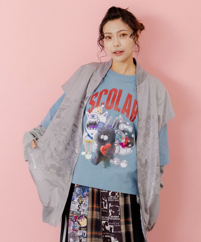 スカラー　scolar 153606：メルヘン柄ラメプリントベスト 153606：メルヘン柄ラメプリントベストの通販-ScoLar