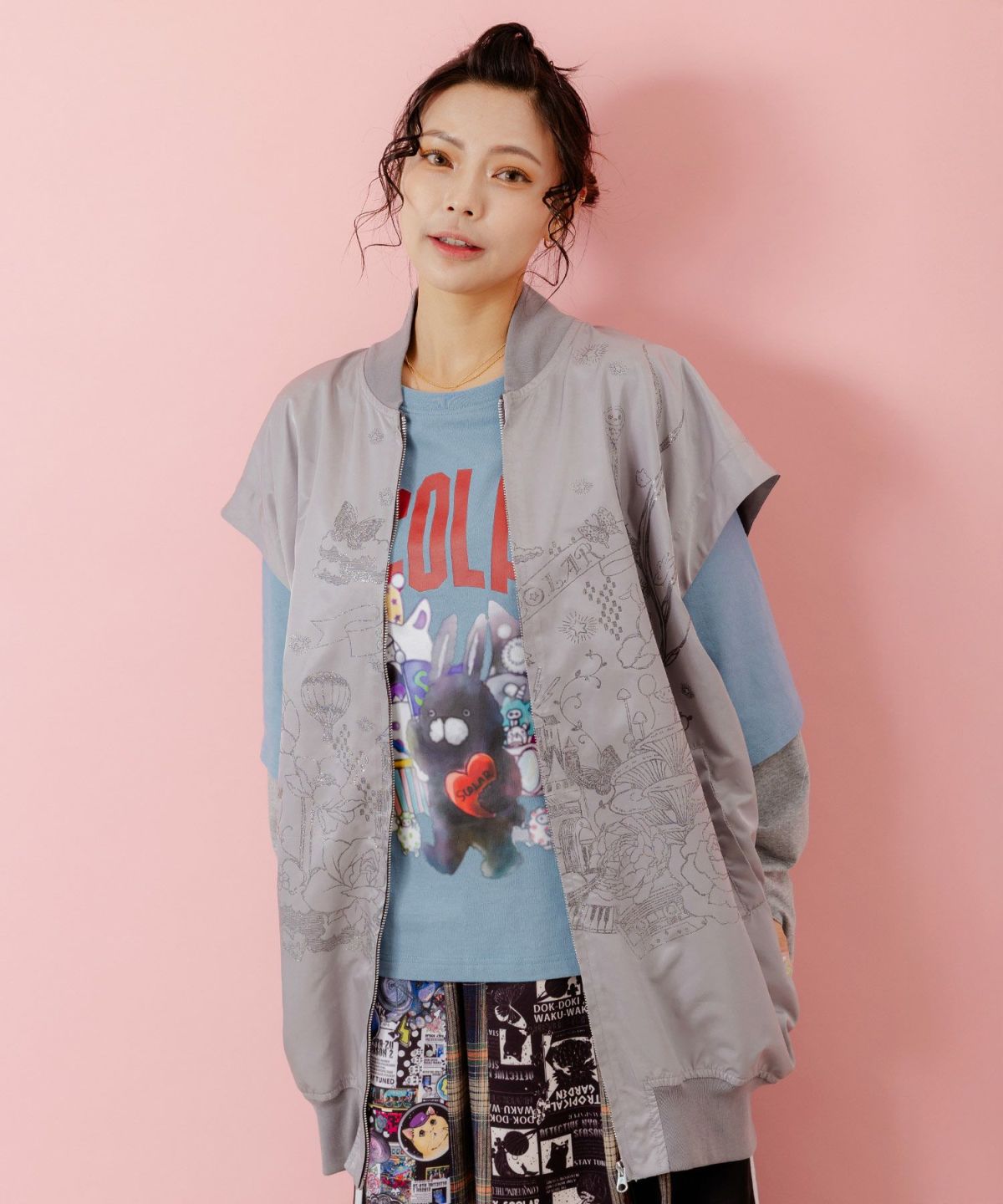 メルヘン柄ラメプリントベスト-3