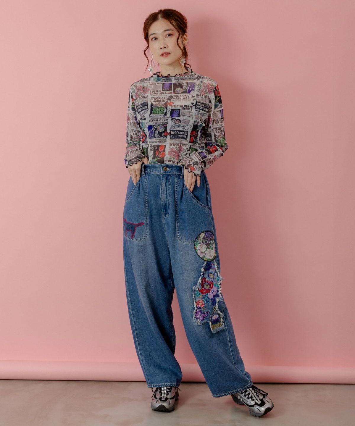 刺繍デニムアップリケ プレミアムパンツ-2