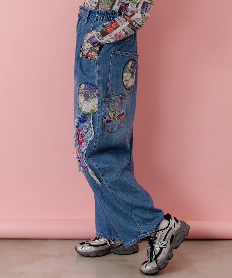 スカラー　scolar 153602：刺繍デニムアップリケ プレミアムパンツ 153602：刺繍デニムアップリケ プレミアムパンツの通販-ScoLar