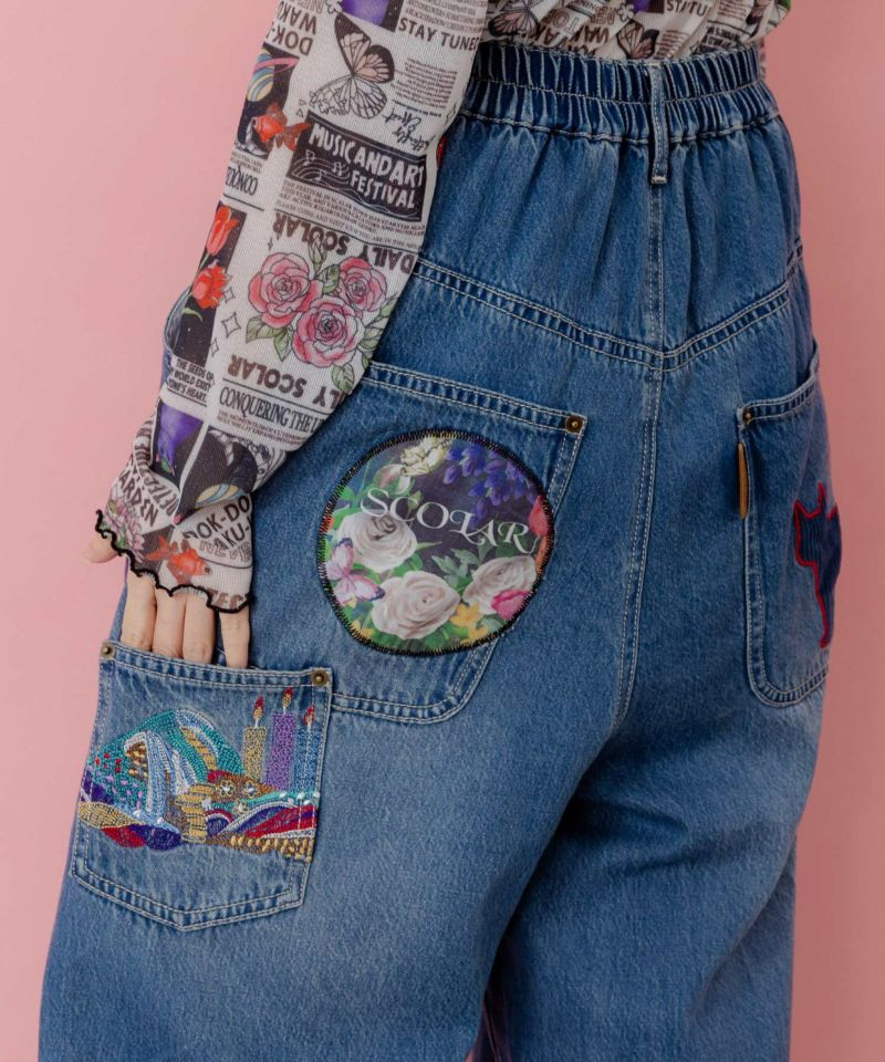 スカラー　scolar 153602：刺繍デニムアップリケ プレミアムパンツ 153602：刺繍デニムアップリケ プレミアムパンツの通販-ScoLar
