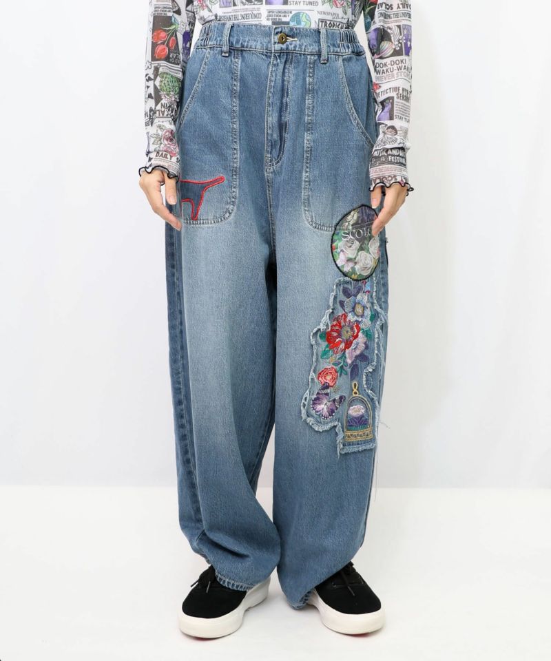 刺繍デニムアップリケ プレミアムパンツ-7