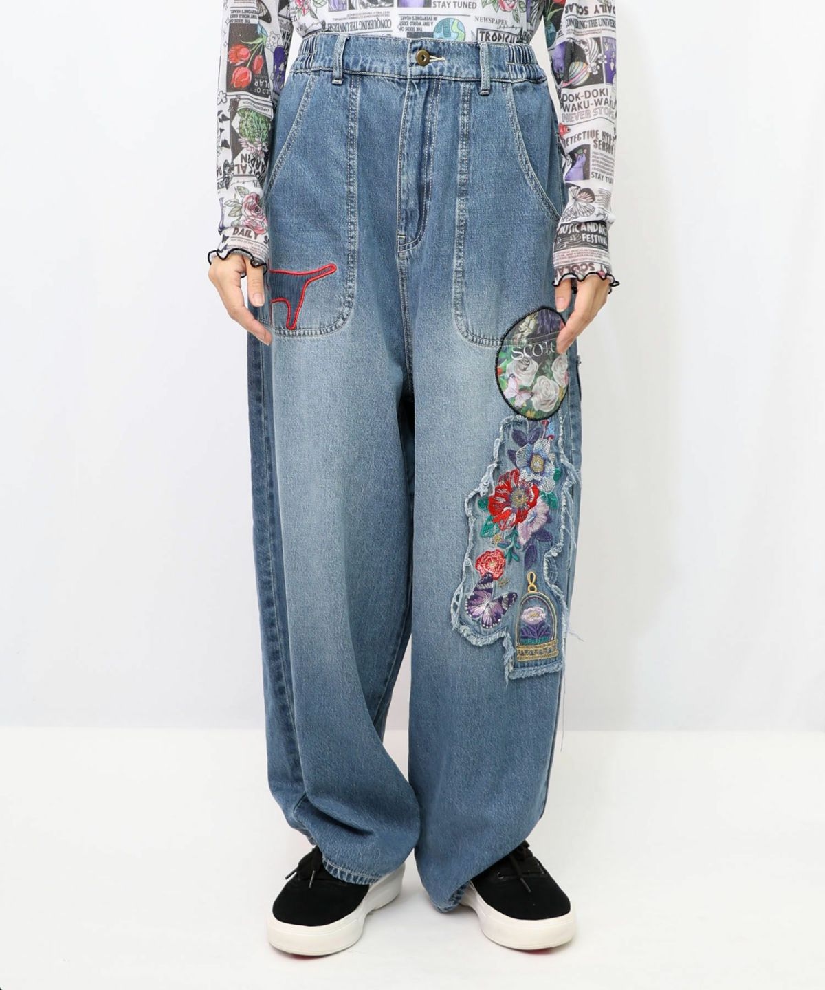 刺繍デニムアップリケ プレミアムパンツ-7