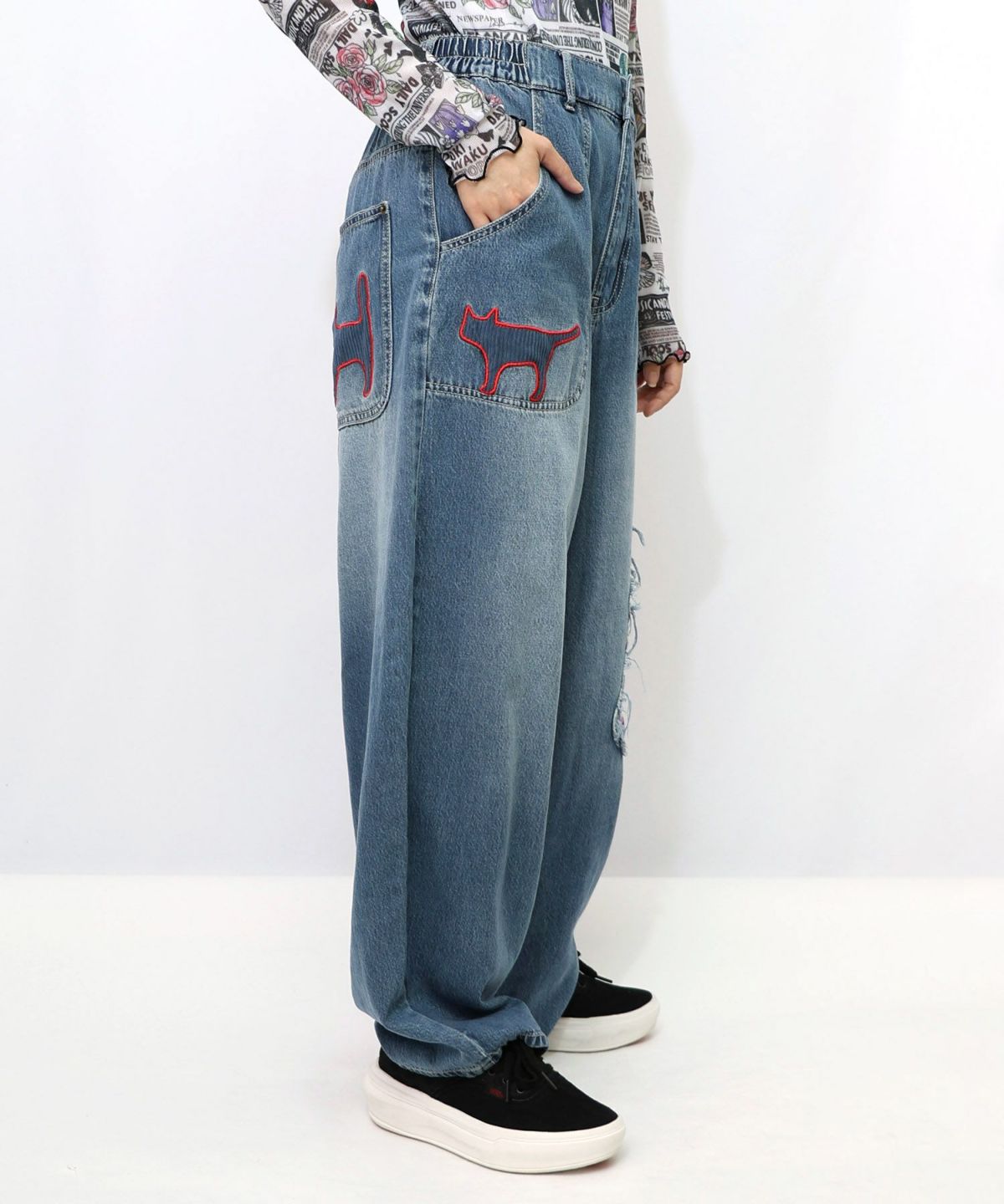 刺繍デニムアップリケ プレミアムパンツ-9