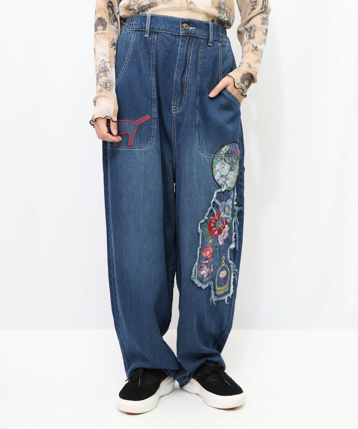 刺繍デニムアップリケ プレミアムパンツ-12