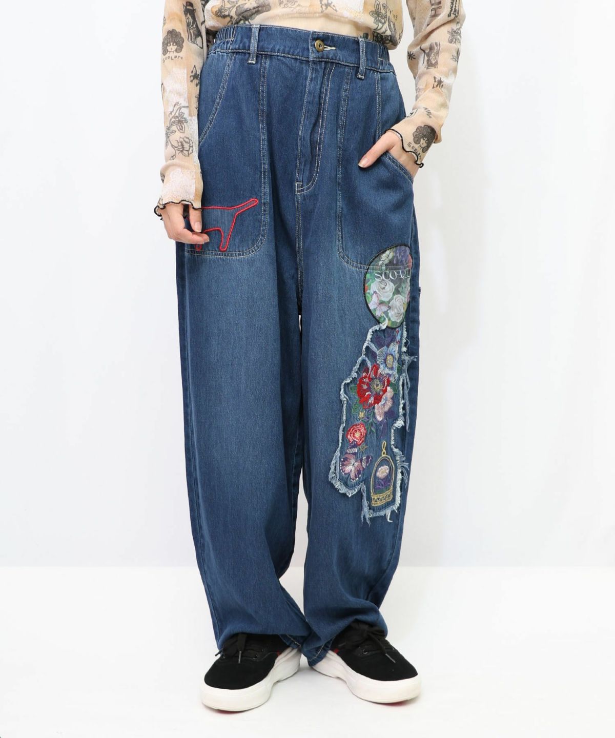 刺繍デニムアップリケ プレミアムパンツ-12