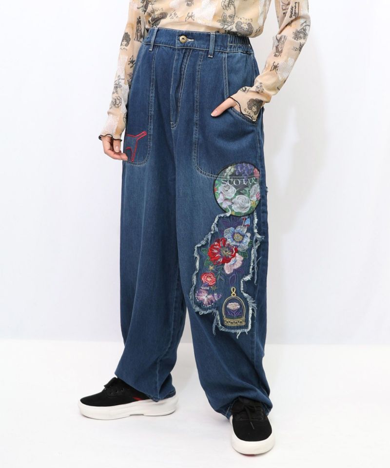 刺繍デニムアップリケ プレミアムパンツ-13