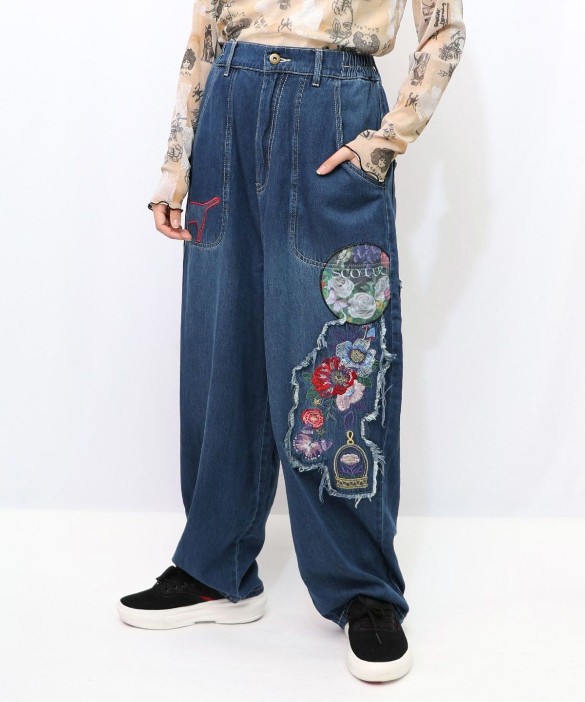 刺繍デニムアップリケ プレミアムパンツ-13