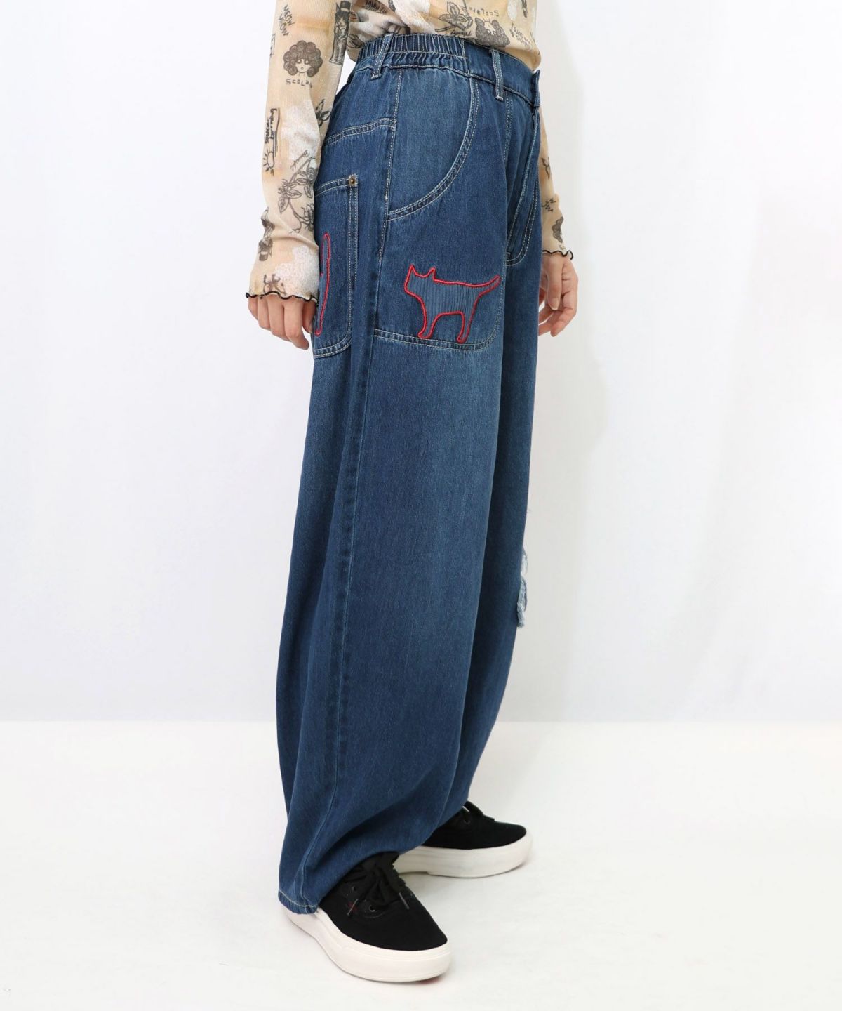 刺繍デニムアップリケ プレミアムパンツ-14