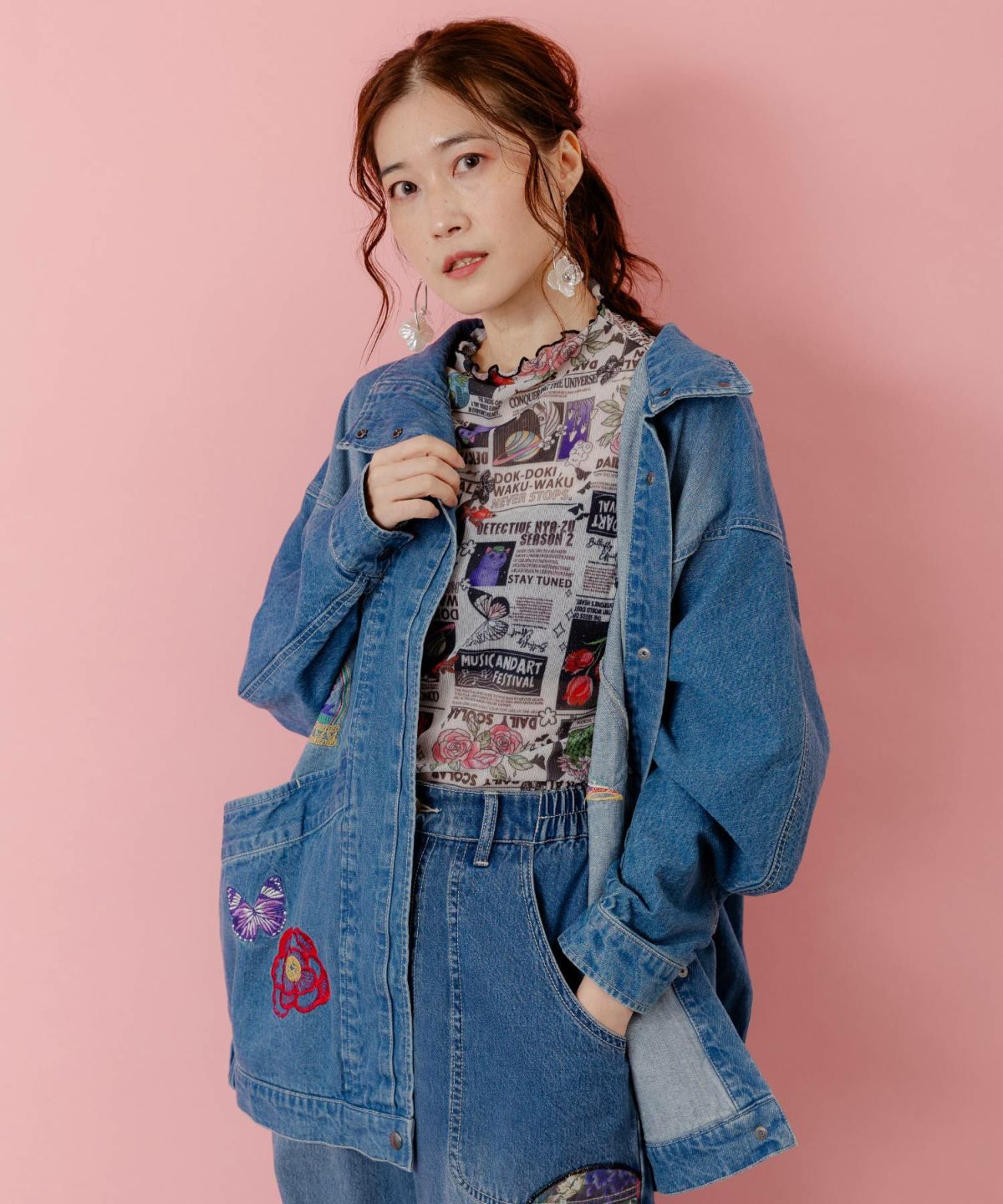 刺繍デニムアップリケ プレミアムブルゾン-1