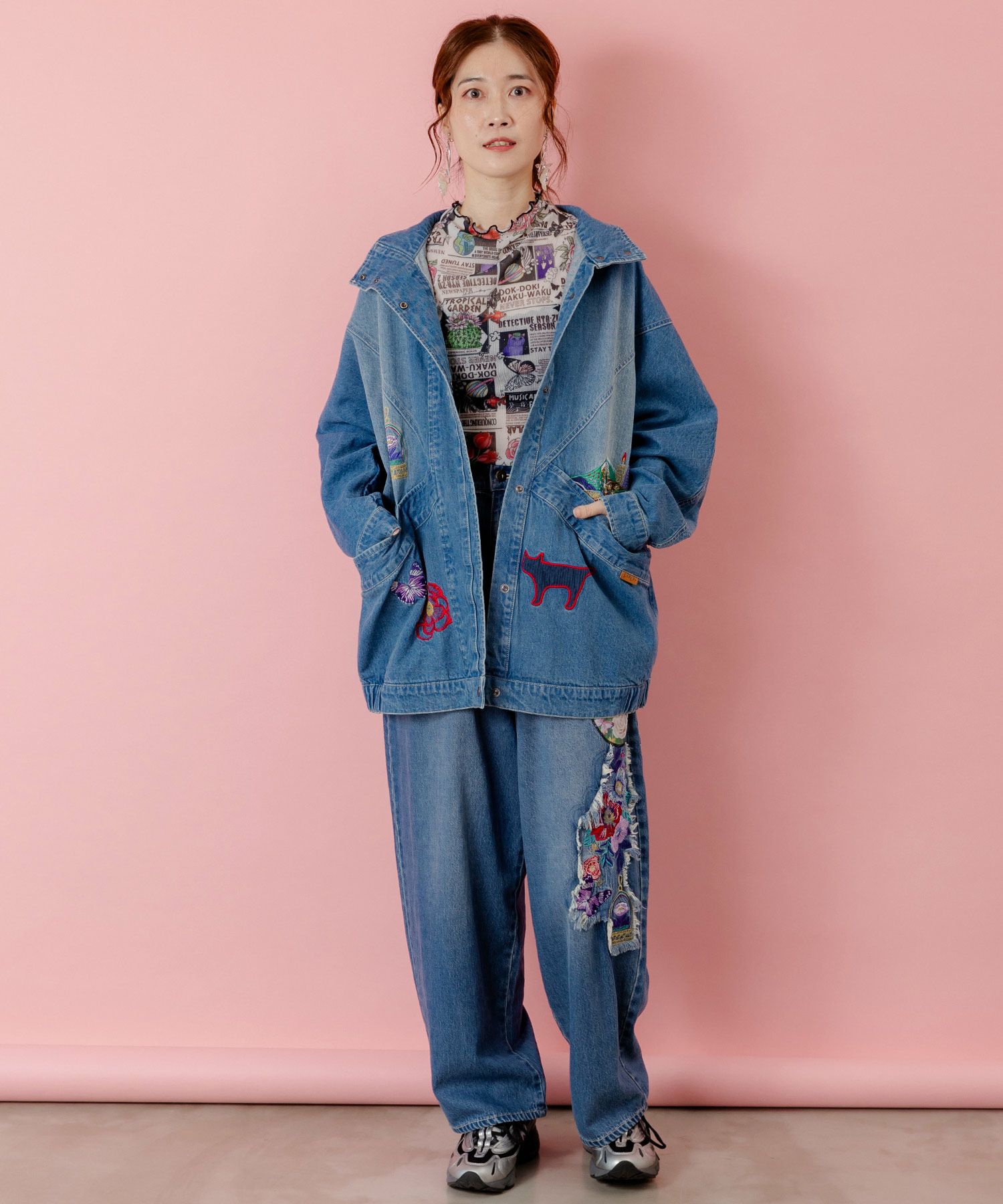 刺繍デニムアップリケ プレミアムブルゾン-2