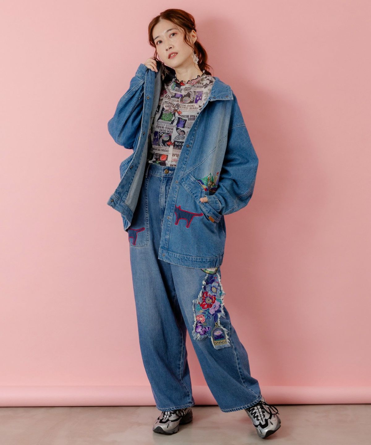 刺繍デニムアップリケ プレミアムブルゾン-3