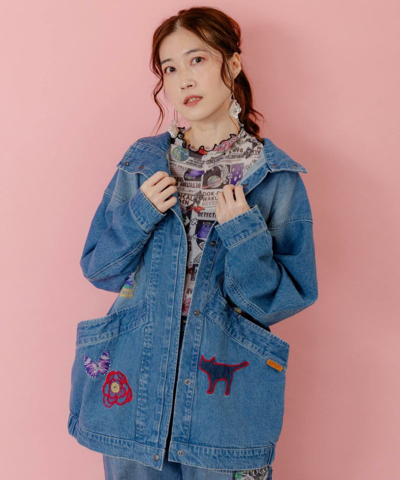 刺繍デニムアップリケ プレミアムブルゾン-4