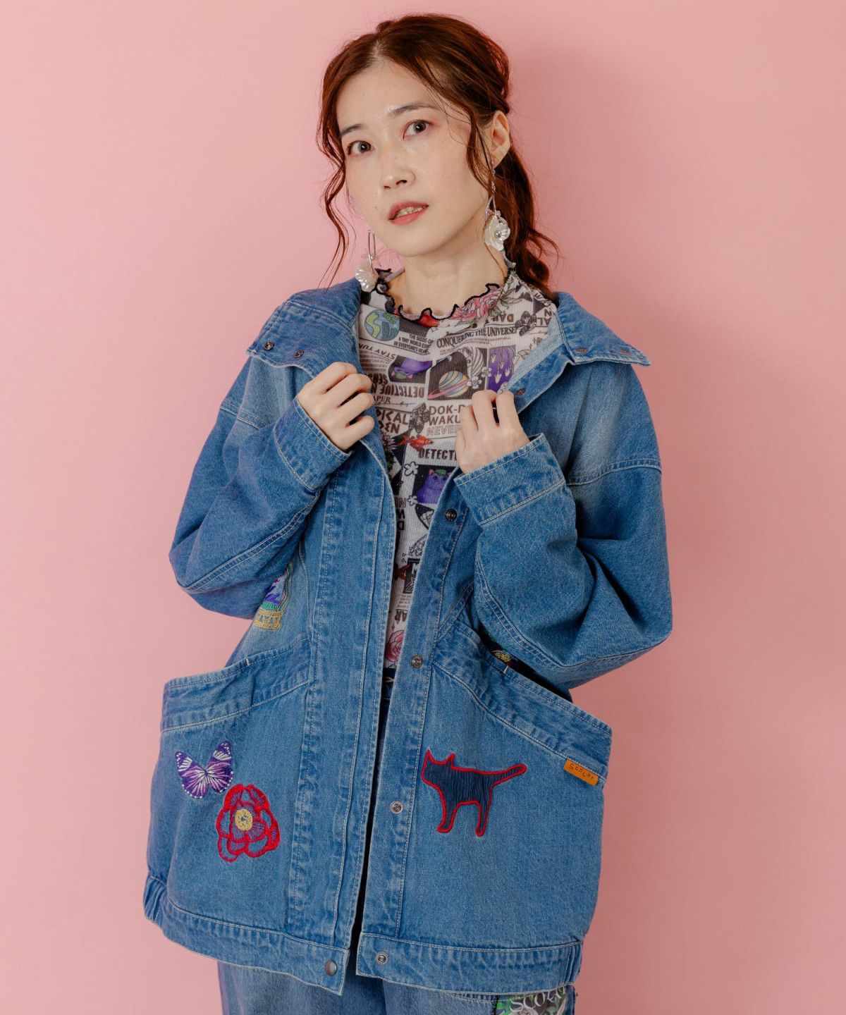 刺繍デニムアップリケ プレミアムブルゾン-4