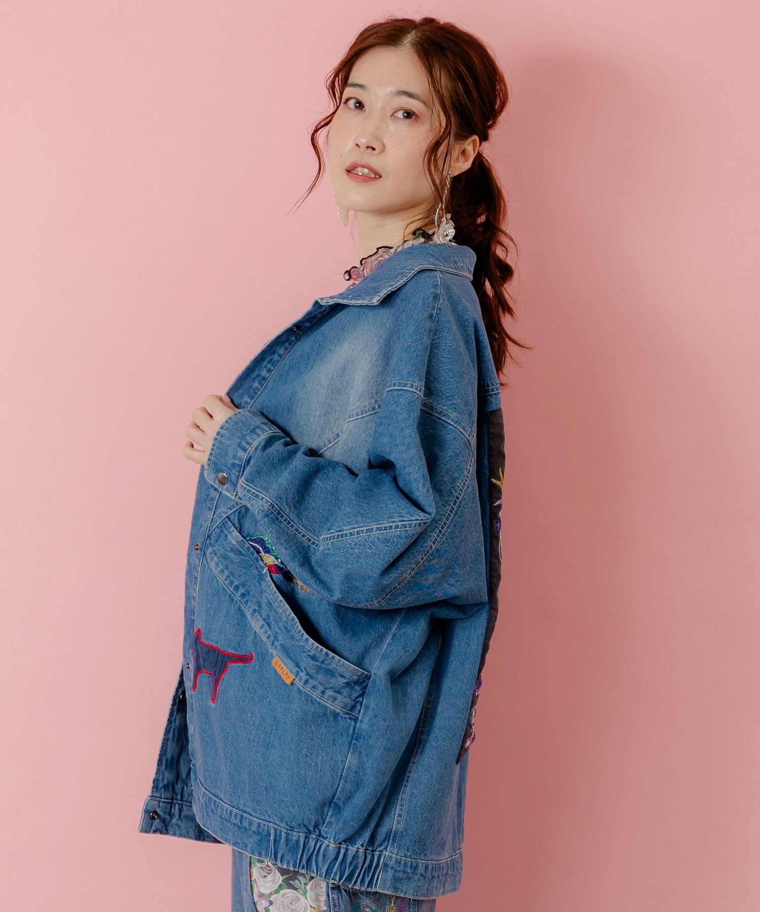 刺繍デニムアップリケ プレミアムブルゾン-5