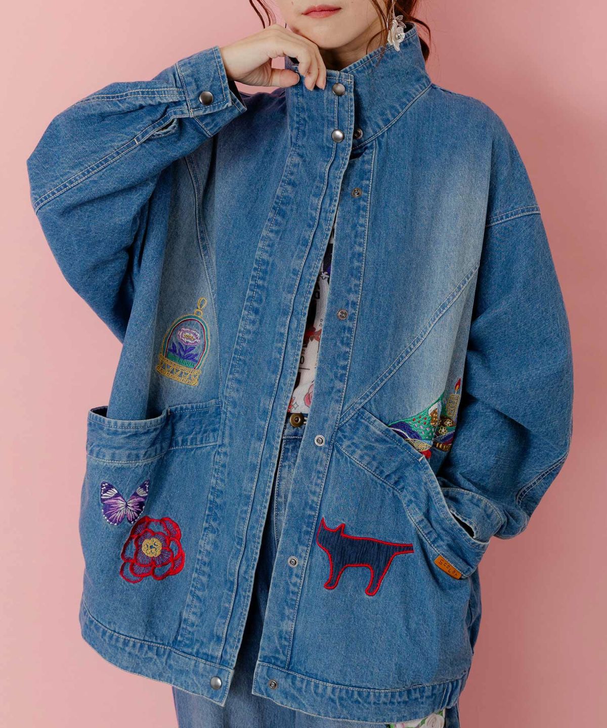 刺繍デニムアップリケ プレミアムブルゾン-8