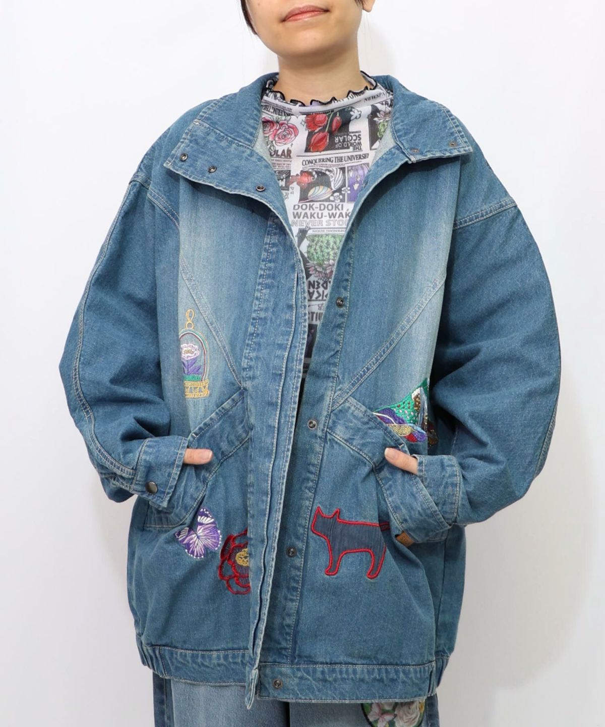 刺繍デニムアップリケ プレミアムブルゾン-9