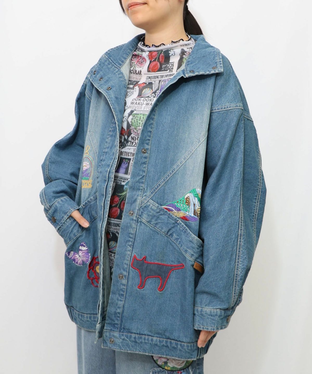 刺繍デニムアップリケ プレミアムブルゾン-10