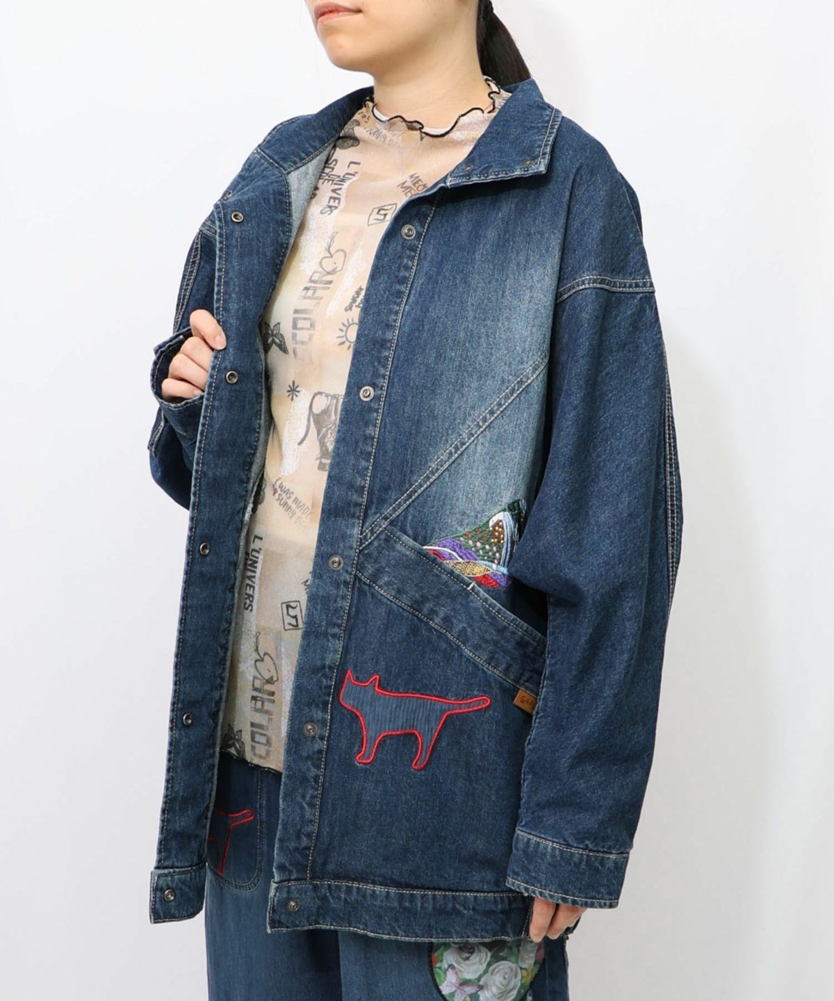 刺繍デニムアップリケ プレミアムブルゾン-14