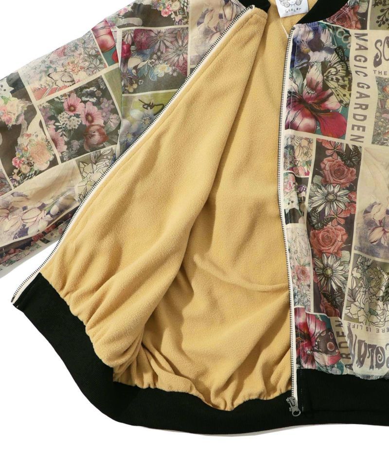 ネコ花柄フォトコラージュ シアー×フリースブルゾン-12