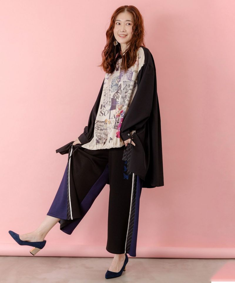PAOLA FRANI 花柄コート フラワーモチーフ 553216：蝶花コラージュ柄 前開きチュニックの通販-ScoLar