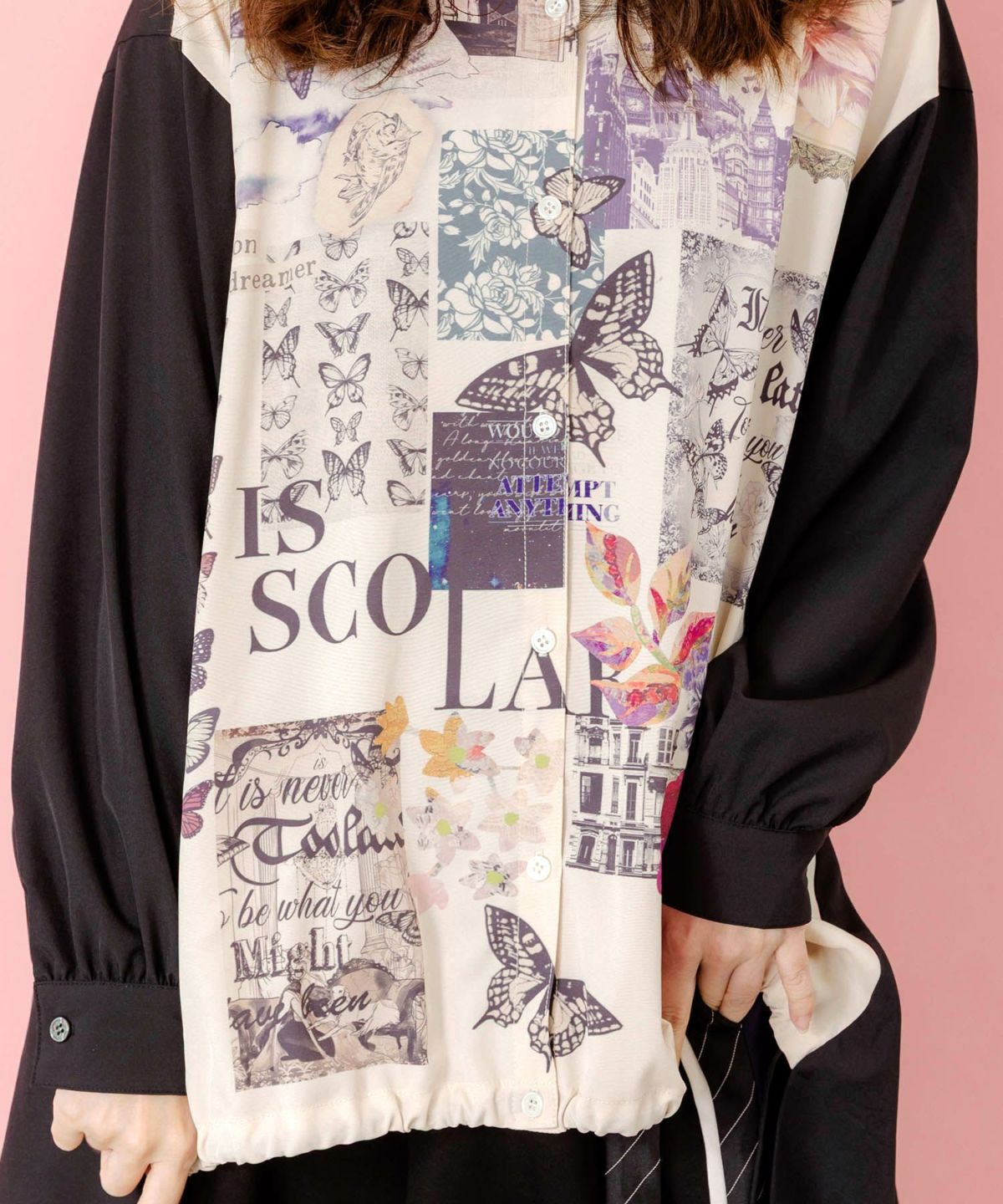 蝶花コラージュ柄　前開きチュニック-6