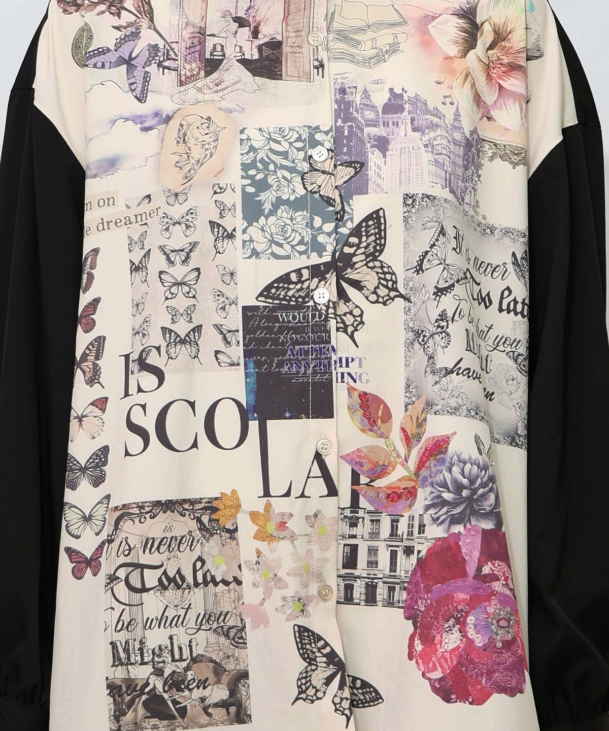 蝶花コラージュ柄　前開きチュニック-10