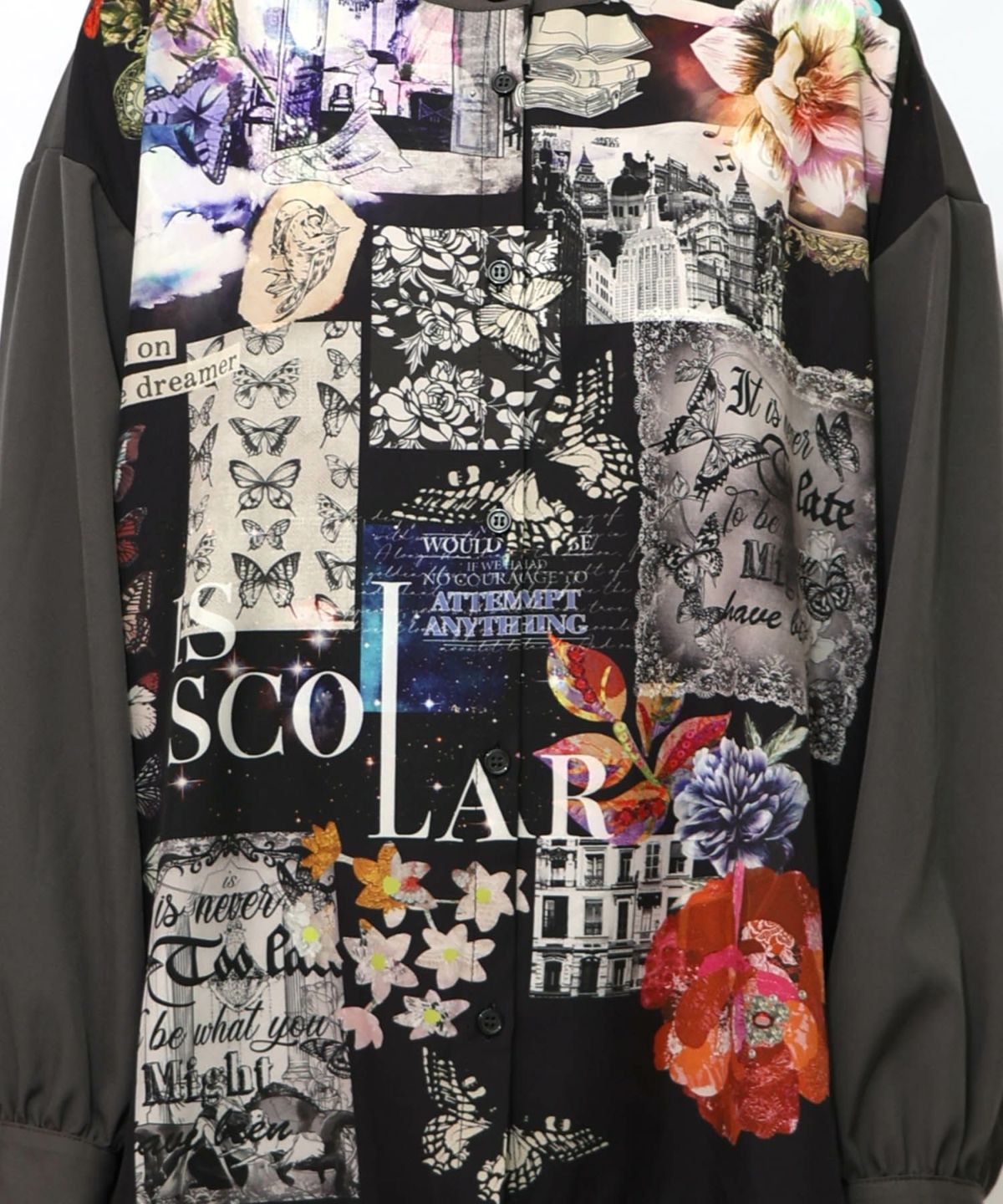 蝶花コラージュ柄　前開きチュニック-14