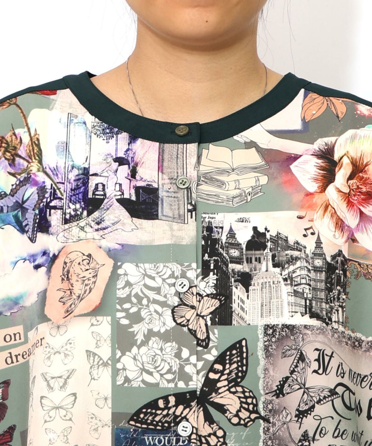 蝶花コラージュ柄　前開きチュニック-19