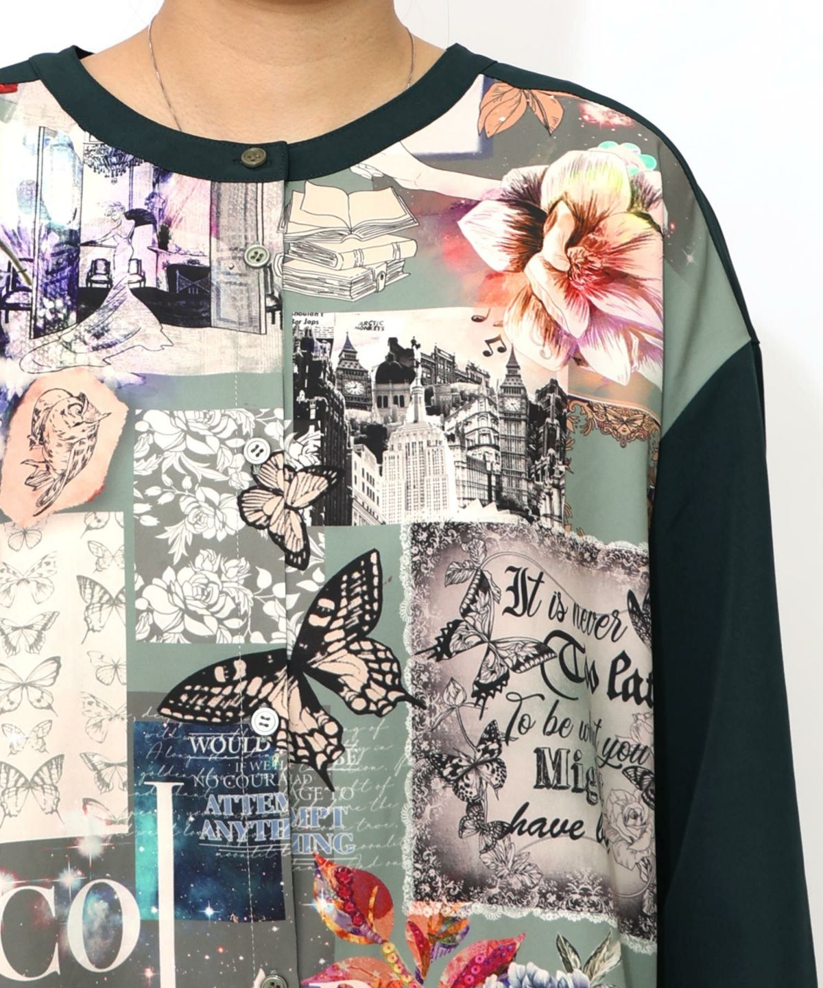 蝶花コラージュ柄　前開きチュニック-20