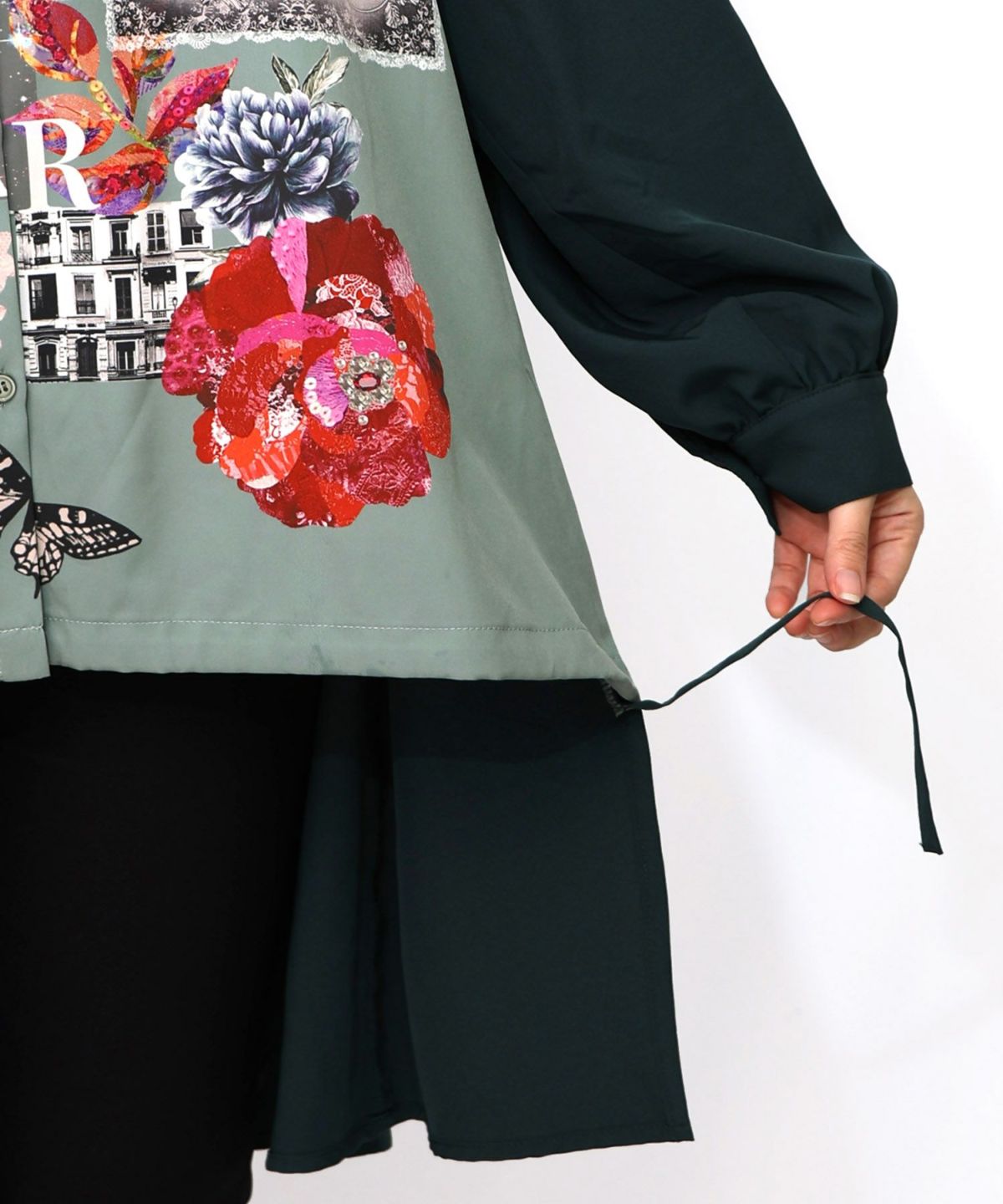 蝶花コラージュ柄　前開きチュニック-22