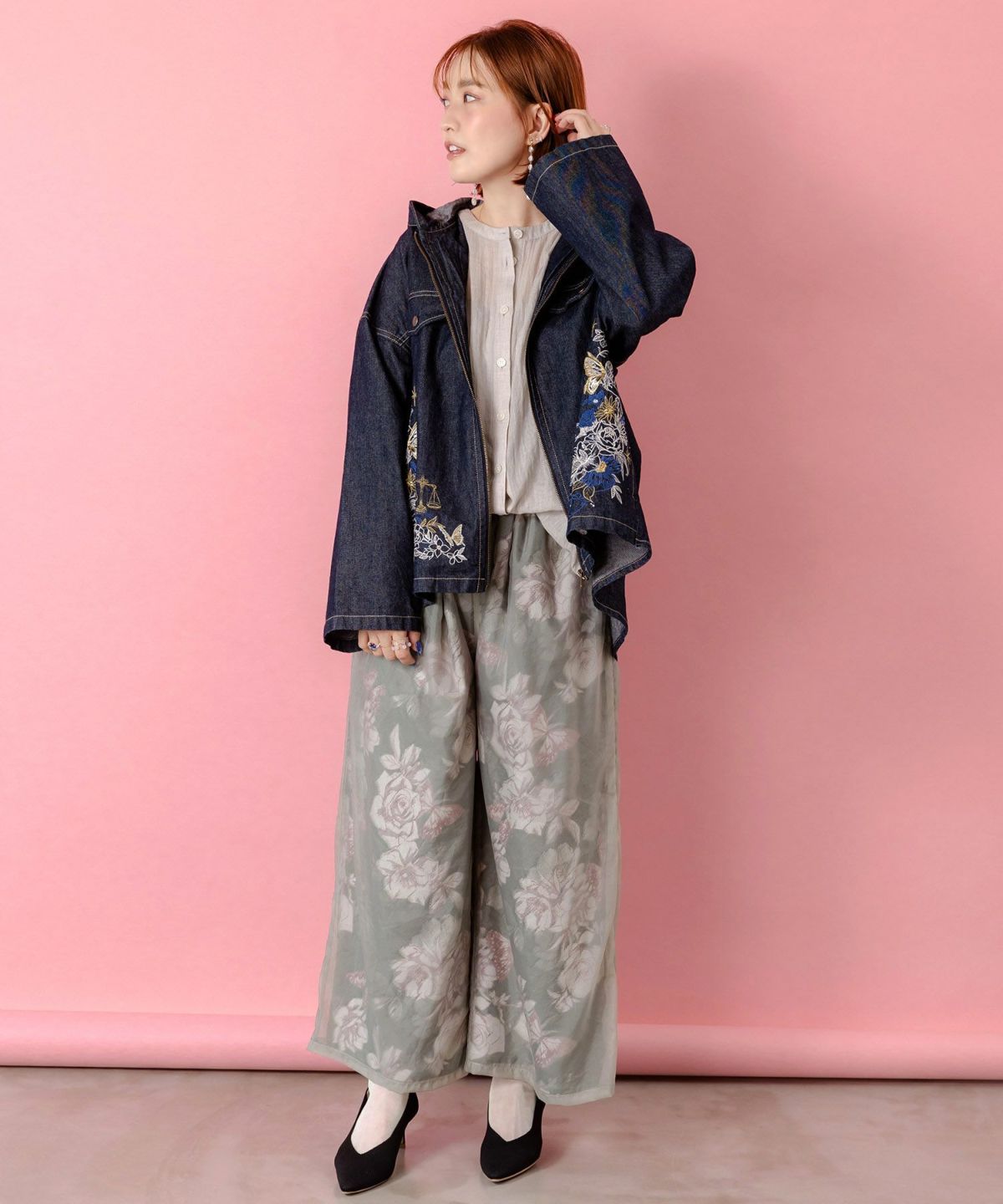 星座モチーフ刺繍 デニムブルゾン-2