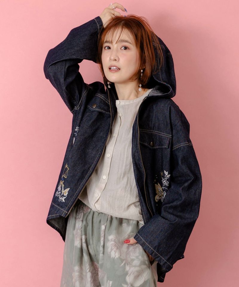 星座モチーフ刺繍 デニムブルゾン-3