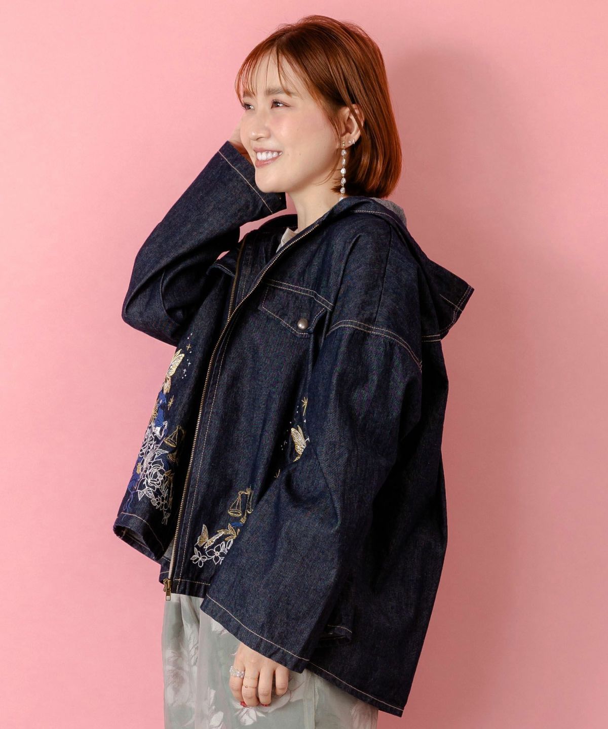 星座モチーフ刺繍 デニムブルゾン-4