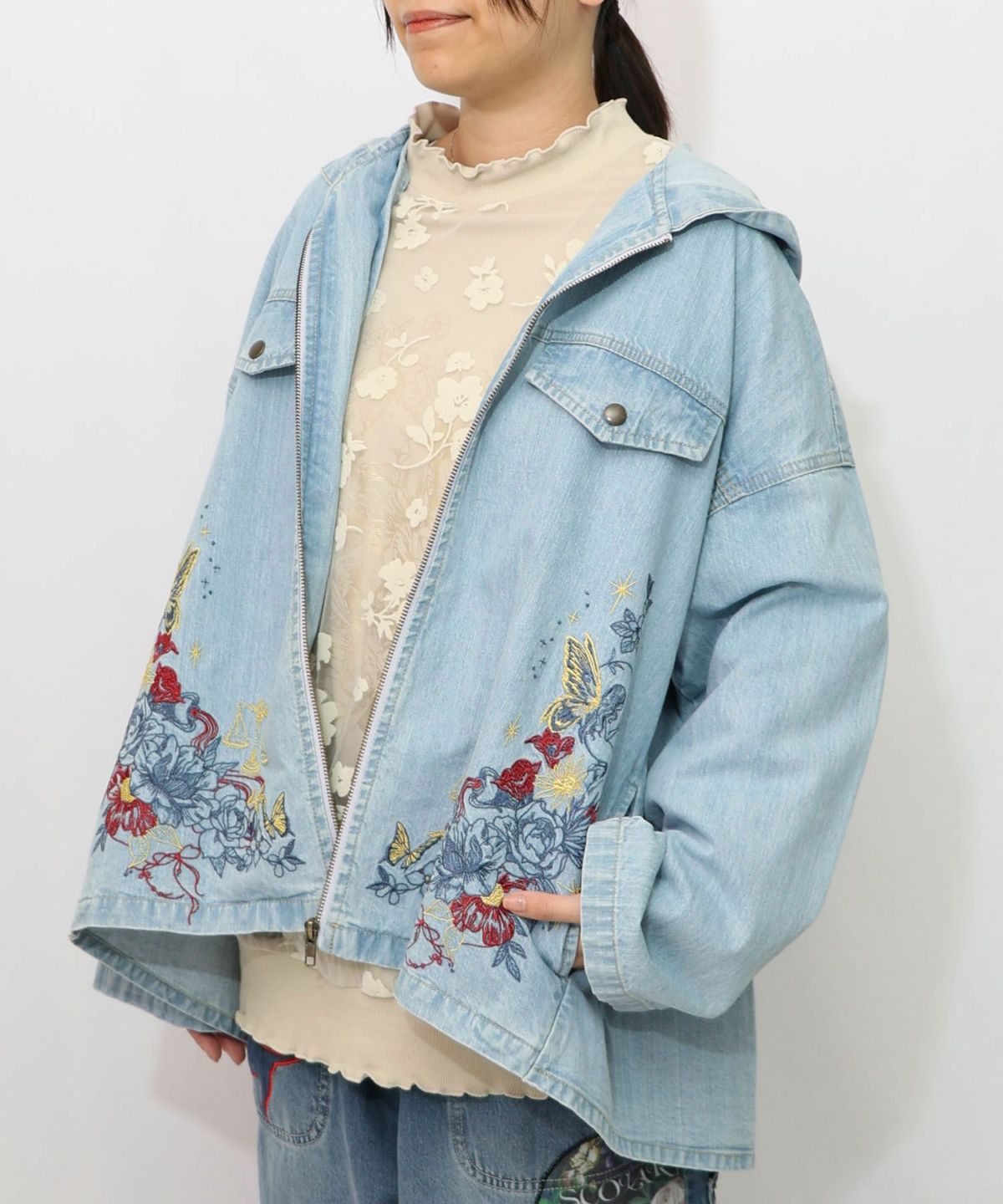 星座モチーフ刺繍 デニムブルゾン-7