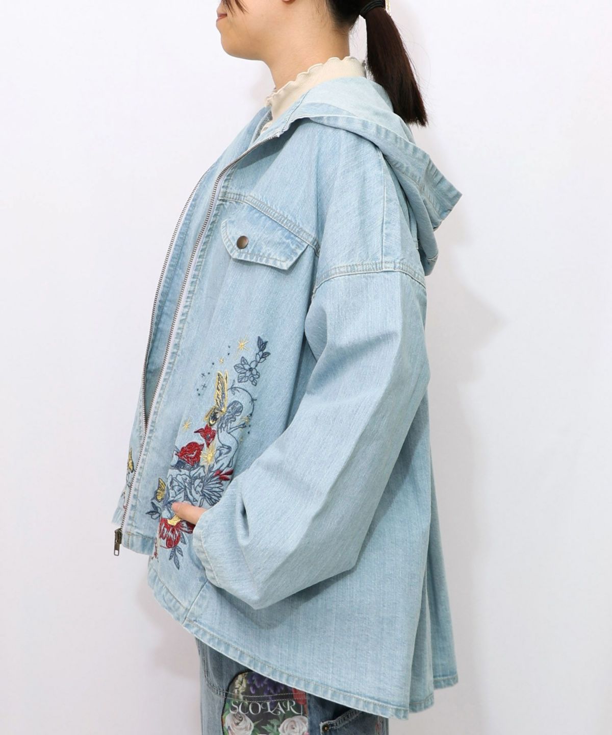 星座モチーフ刺繍 デニムブルゾン-8
