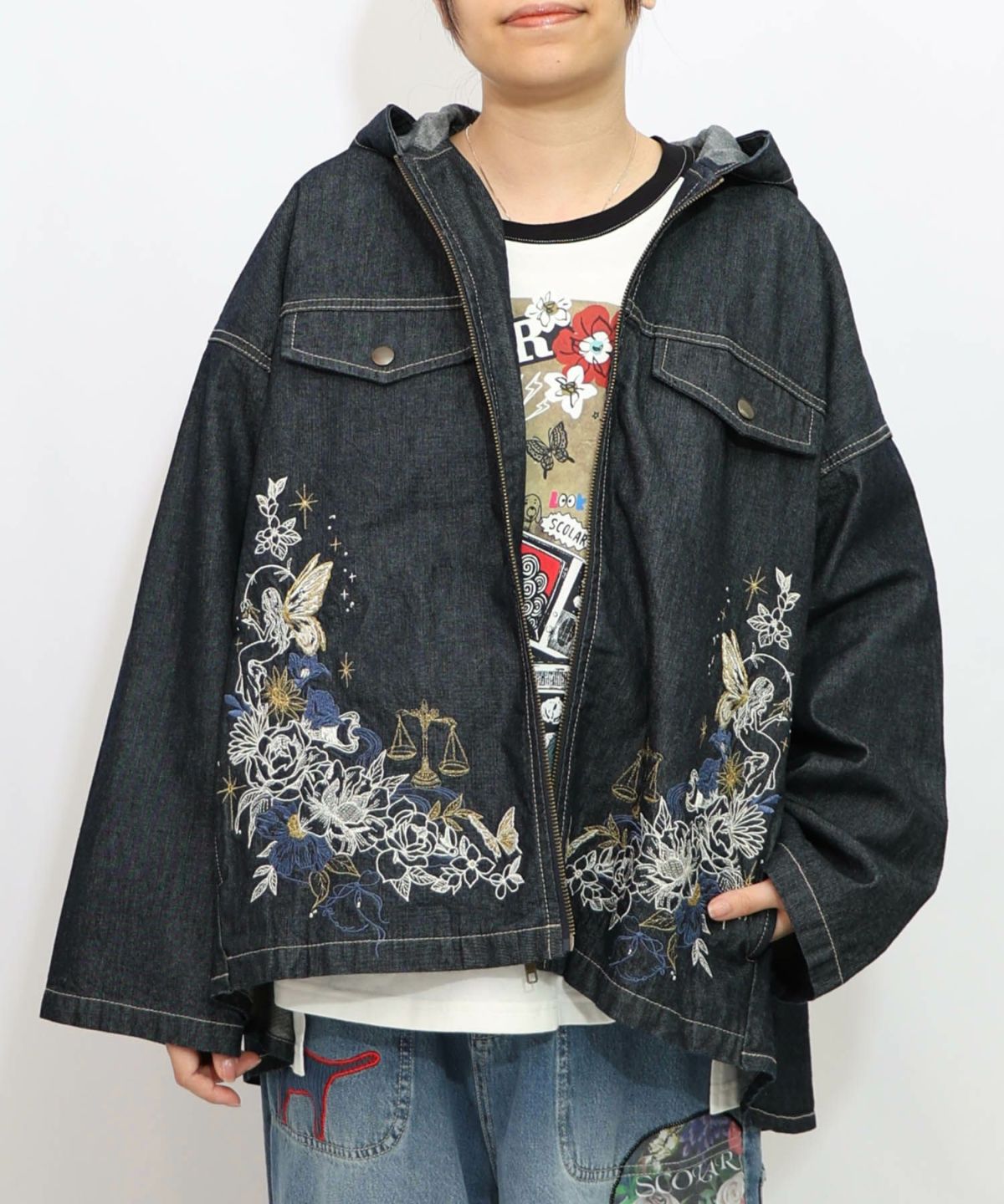 星座モチーフ刺繍 デニムブルゾン-11