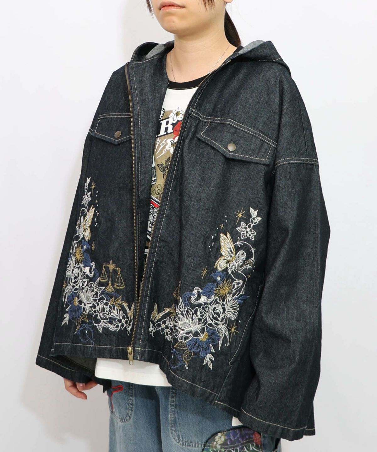 星座モチーフ刺繍 デニムブルゾン-12